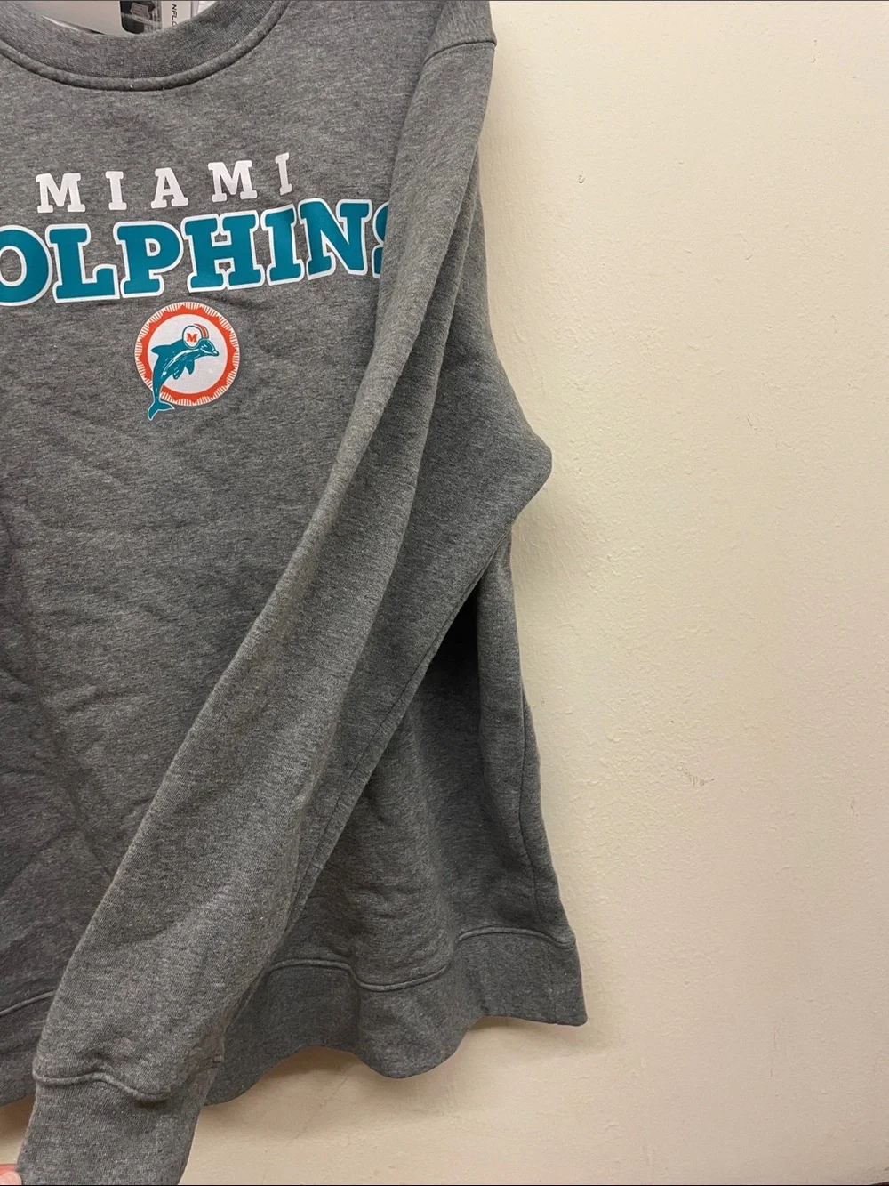 Miami Dolphins Gray Crewneck Sweatshirt with Teal & Orange Logo - Size L